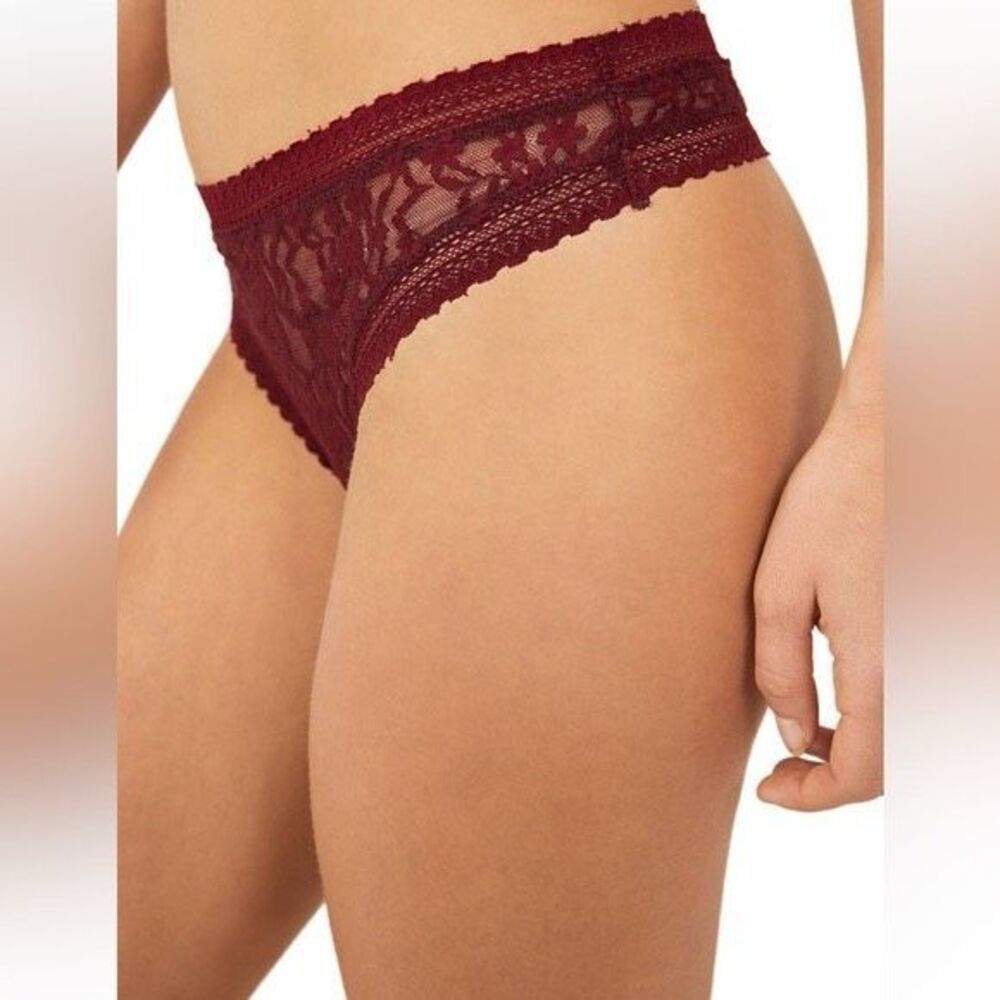 Free People Intimately Lace Tanga Thong in Wine XS $12